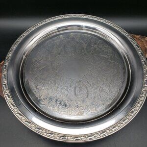 Oneida Silverplate Round Serving Tray 10" Ornate Engraved Floral Rim